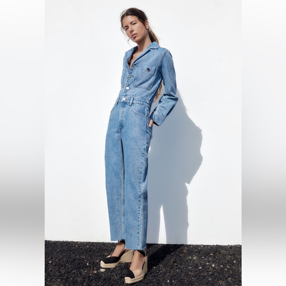 ZARA STRAIGHT CUT DENIM JUMPSUIT